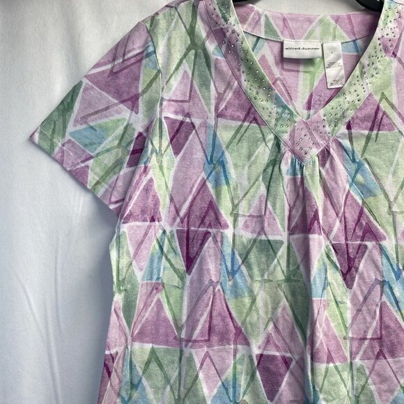 Alfred Dunner Studded VNeck Semi Sheer Short Sleeve Shirt Women Large Multicolor - Picture 11 of 13